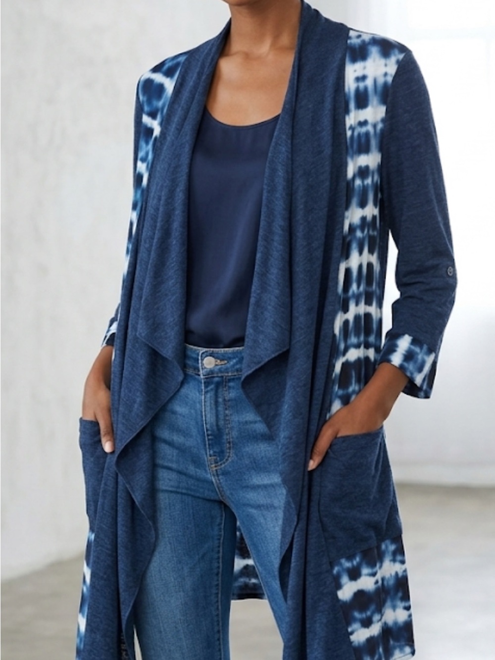 Alberto Makali Navy Blue Tie-Dye Open Front Cardigan NWT